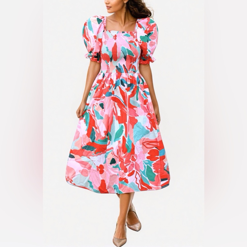 JESSIE ZHAO/.Marisa Watermelon Smocked Midi Dress Sz M